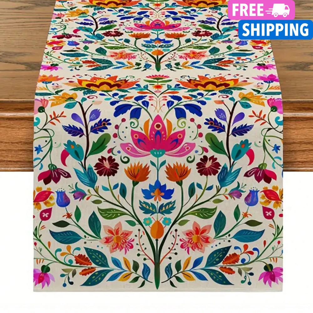 Thanksgiving Fall Decor Table Runner Autumn Pumpkin Bird Leaf Pattern Tablecloth