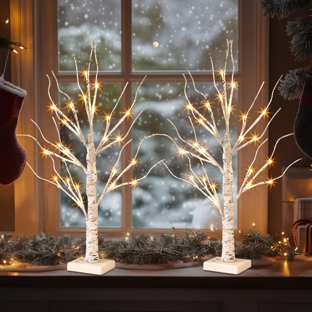 Christmas Decorations 2 Pack Lighted Birch Tree, Artificial Tree with 24 LED ...