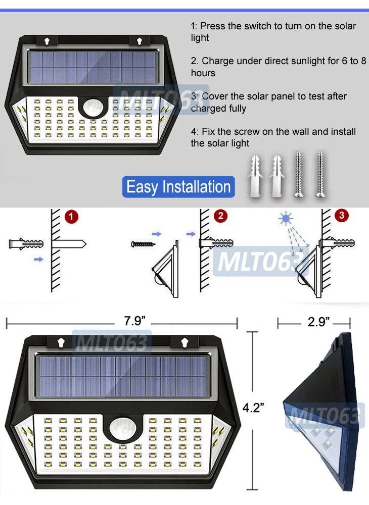 2 Pack Super Bright Outdoor LED Lamps Motion Sensor Solar Panel Weather-Proof