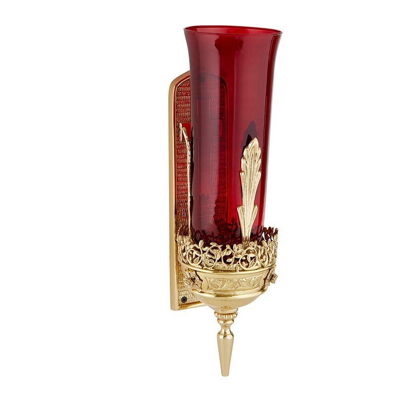 Ornate Wall Mount Sanctuary Lamp, Ruby Globe, 12'' H (USUALLY SHIP WTHIN 2 DAYS)