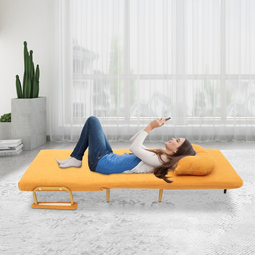 Convertible Sofa Bed w/ Pillow & 5-Position Adjustable Backrest Folding Sofa Bed
