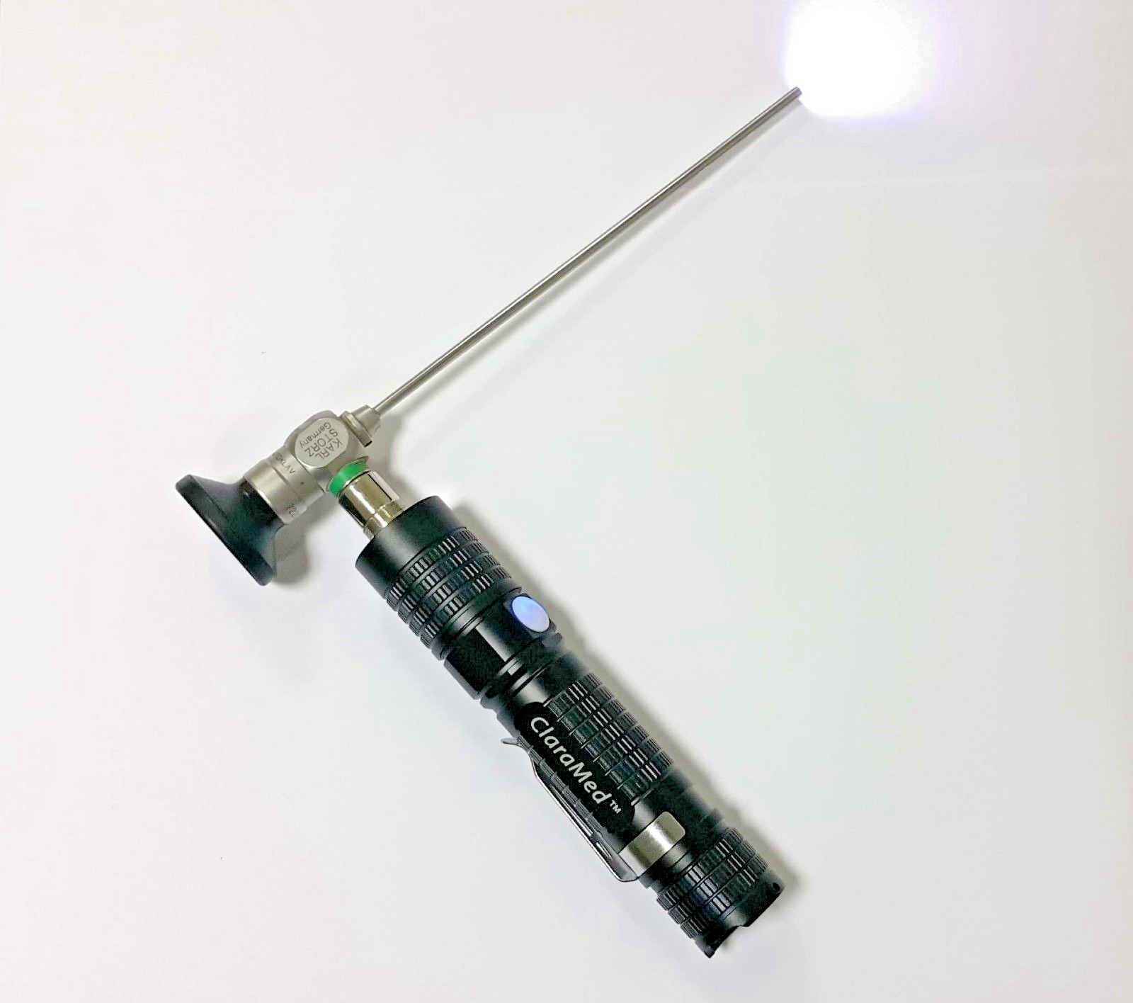 ClaraMed phone endoscope adapter with LED light source, Storz compatible. S1