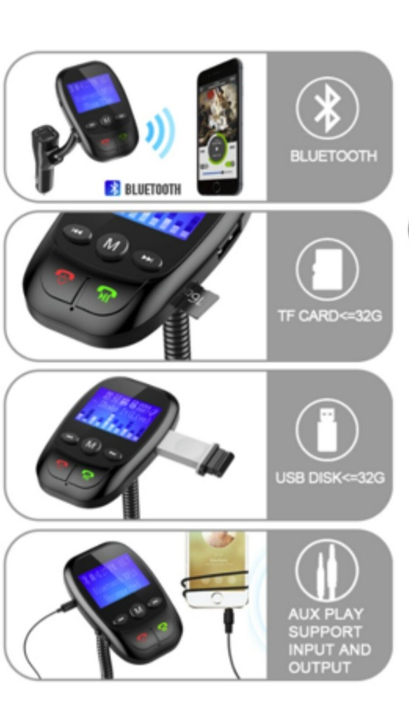 SYLVANIA Bluetooth FM Audio Transmitter Hands Free for Car -Black