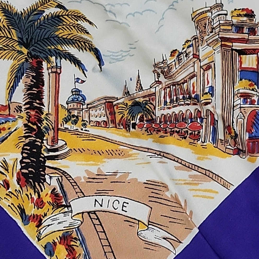 Vtg 50s/60s Côte d'Azur Silk Souvenir Scarf - French Riviera Map Mermaid 30"