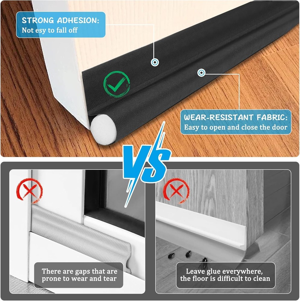 Door Draft Stopper Adjustable Blocker 36 Inch Black 36Black,