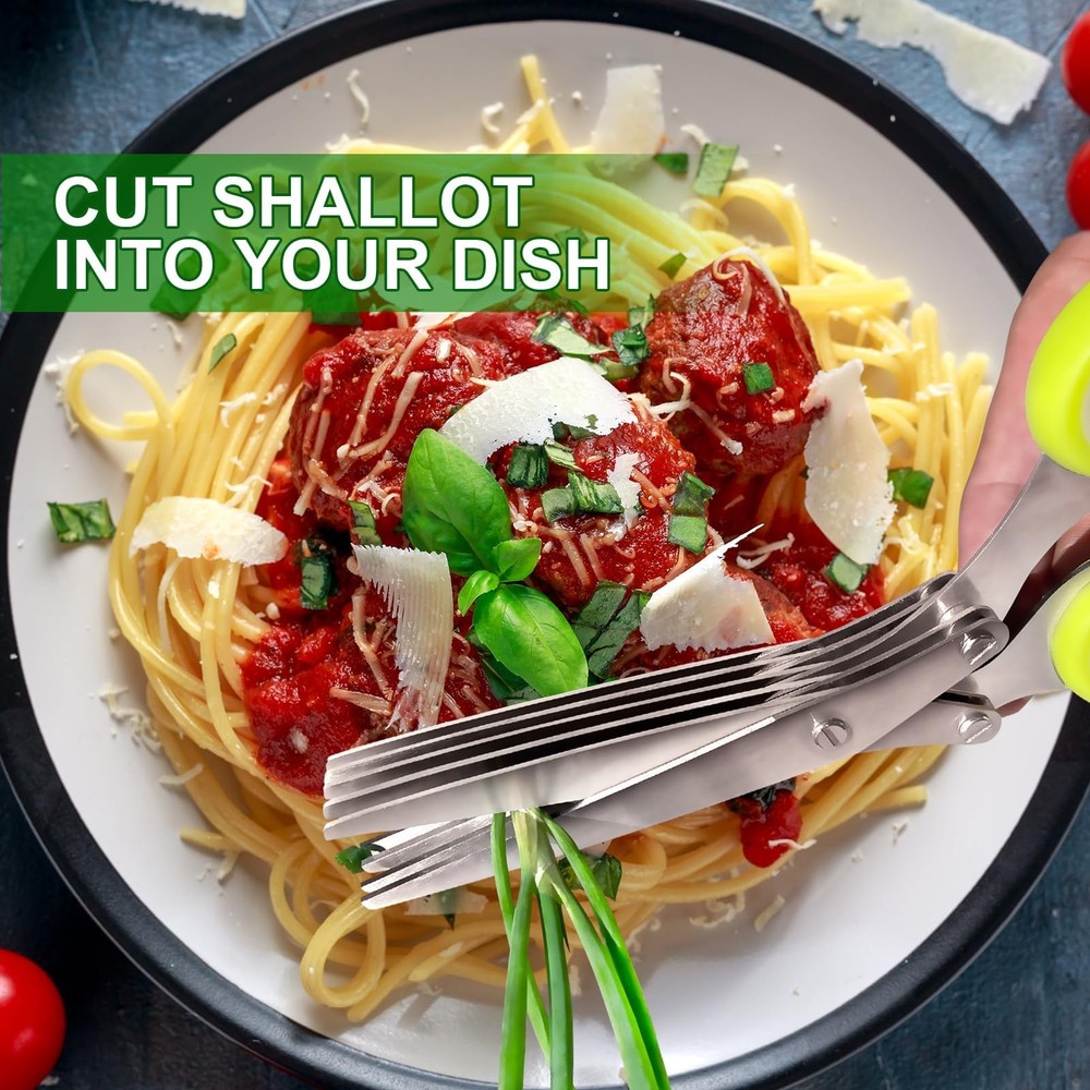 2 Pack Green Herb Scissors, Shallot Multipurpose 5 Blade Green-b