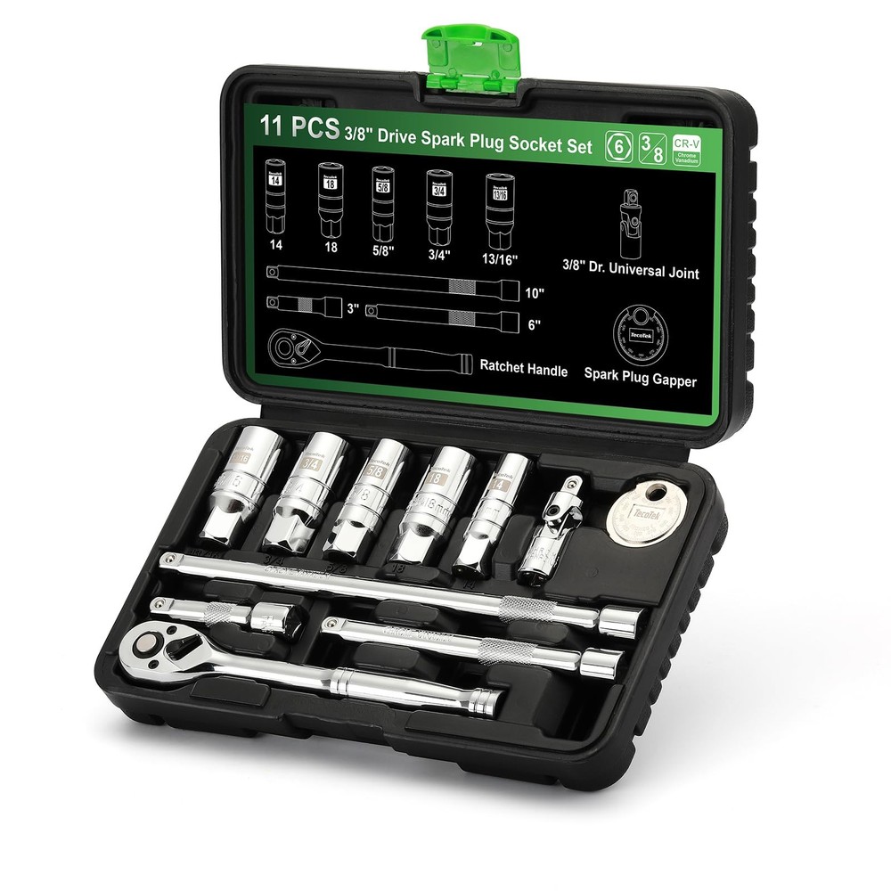 11Piece Spark Plug Socket Set with Ratchet, Gap Tool, Extensions & Sockets