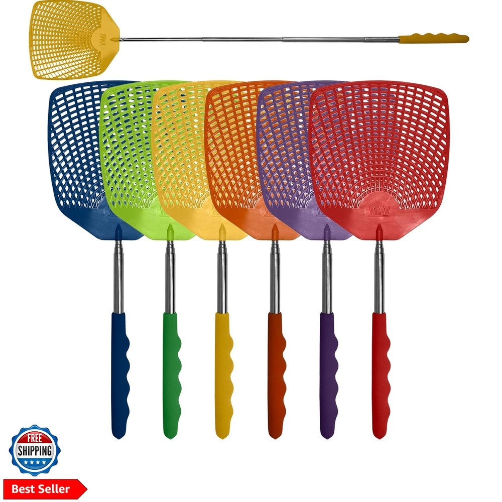 Bug & Fly Swatter – Retractable Extra Long Extendable Handle 6 Pack Fly Swatt...