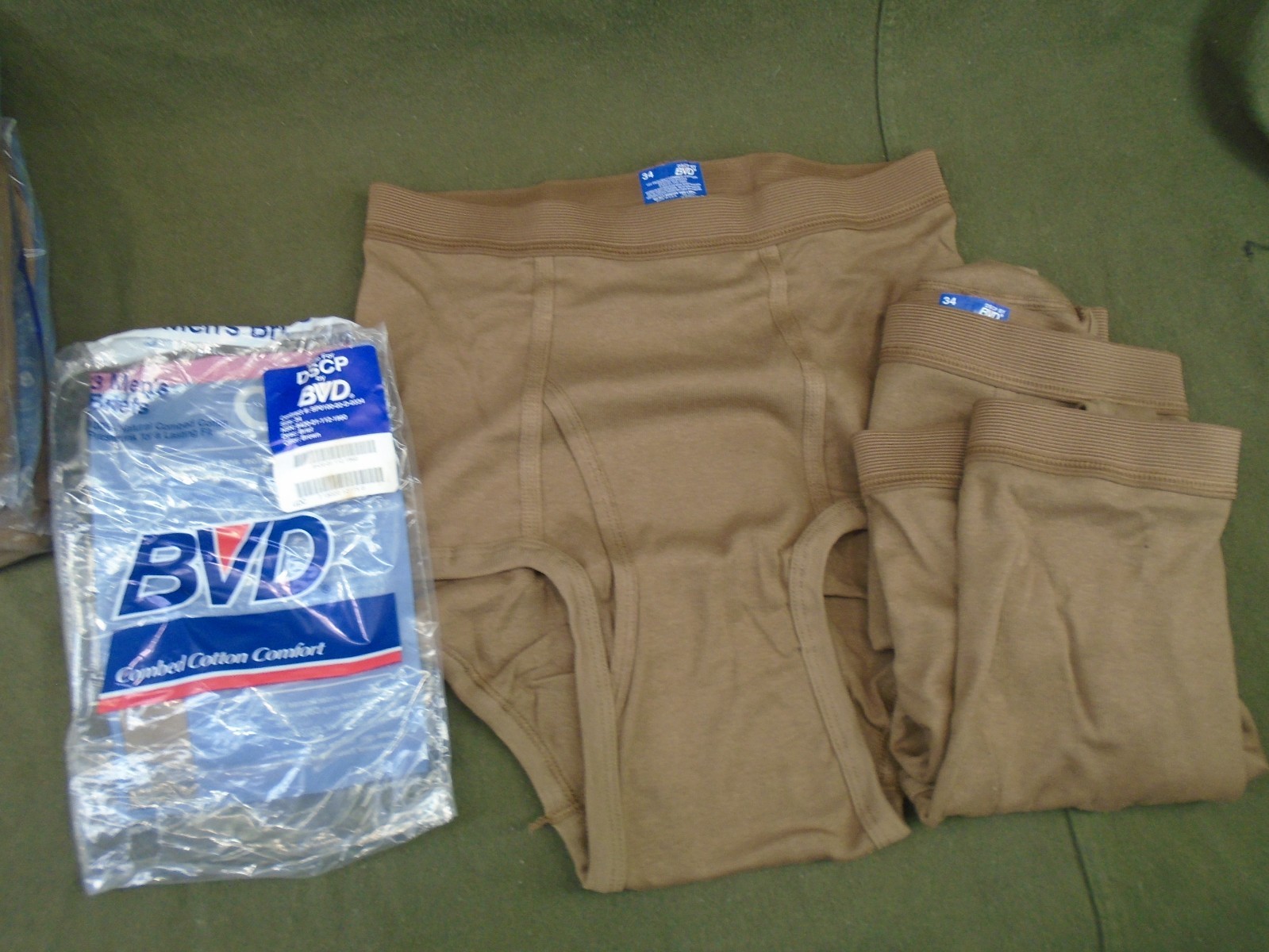 US Military 3 Pack BVD 100% Cotton Briefs Underwear Brown Size 34 Medium New 165