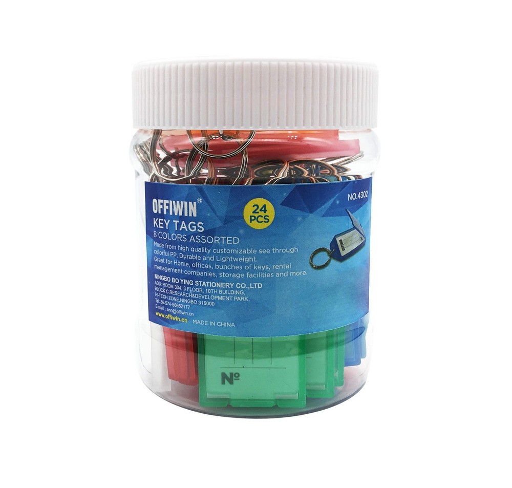 24 PCS PP Plastic Key Tags Identifier ID Labels with Split Ring Label Window ...