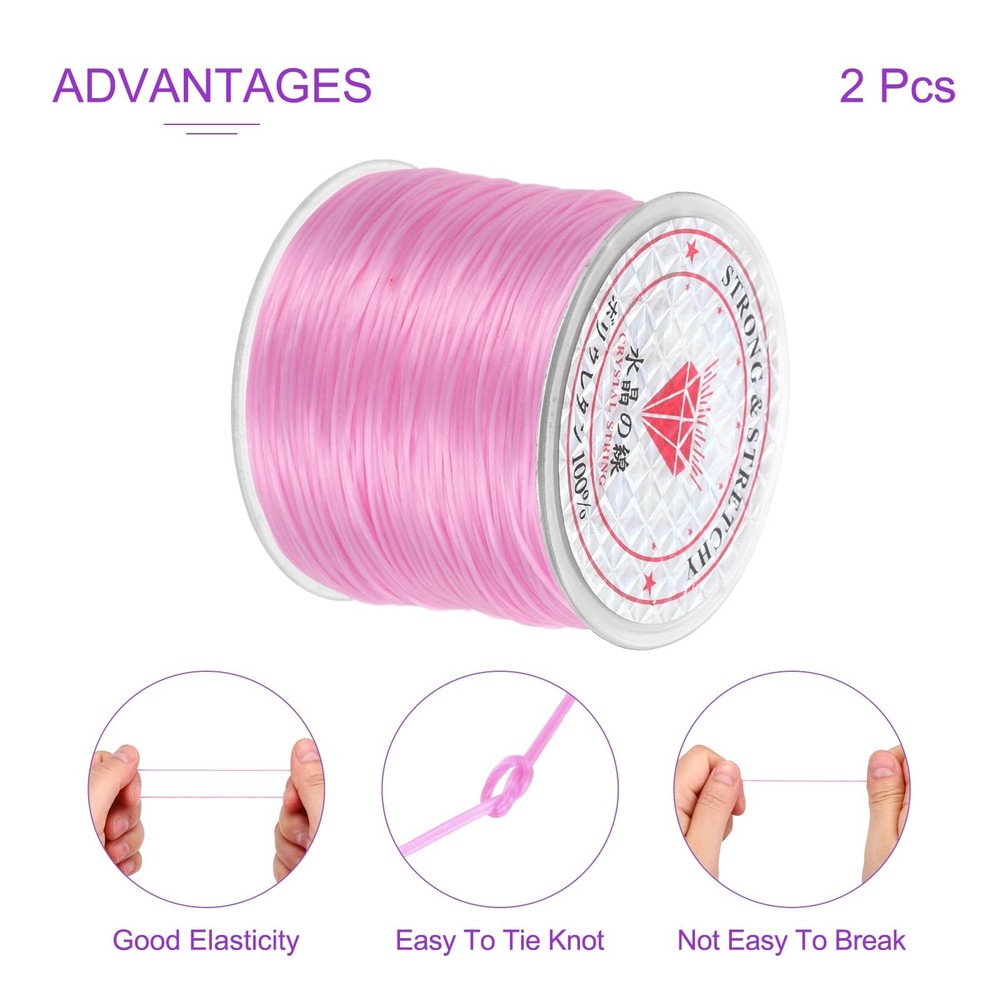 DMiotech 2 Rolls Elastic String for Bracelets, 0.8mm x 100m, Pink