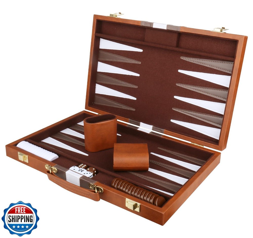 Backgammon Set - Classic Board Game with Premium Leather Case - P