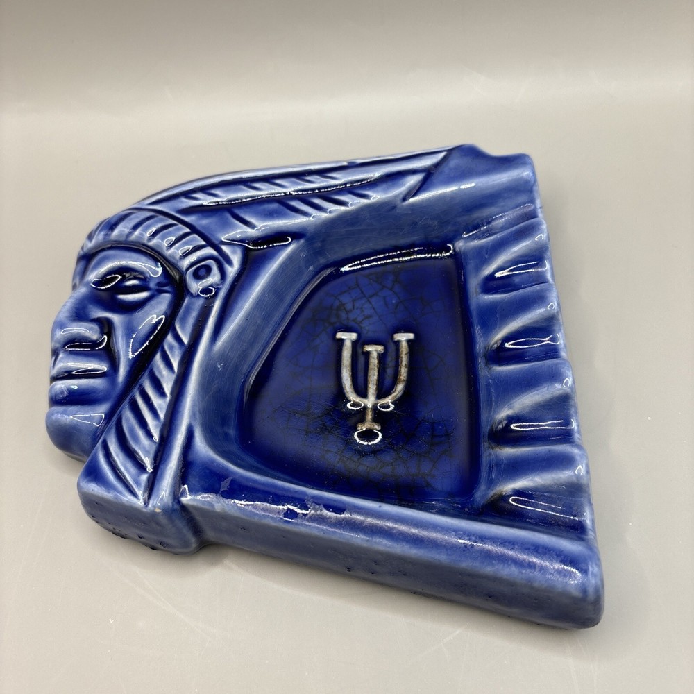 Native American Profile Ashtray Trident Logo Ceramic