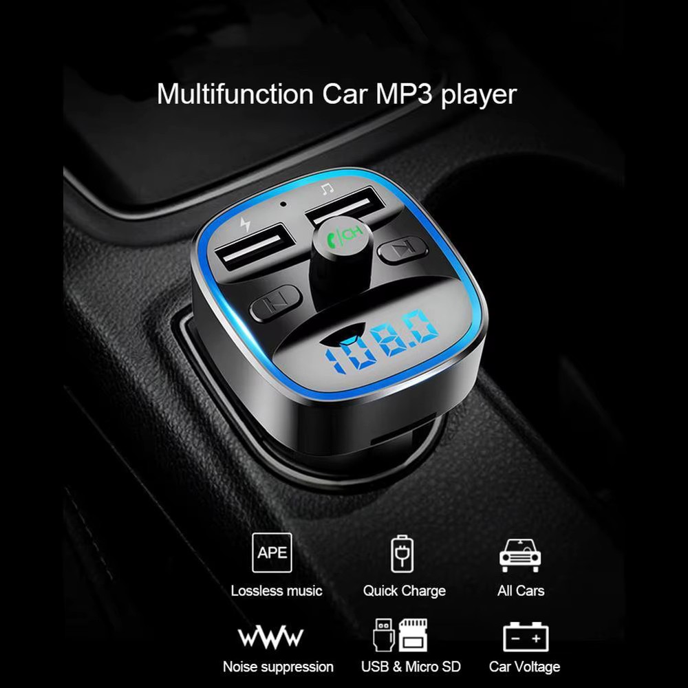 T25 Car Bluetooth 5.0 FM Transmitter MP3 Player Dual USB Fast Charger Hands Free