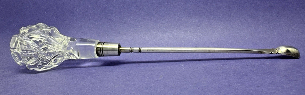 SOLID SILVER & CUT GLASS SNUFF OR CAYENNE BOTTLE & SCOOP- EDWIN CULVER LON. 1867