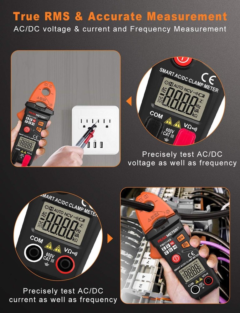 Full-Automatic Clamp Meter, TRMS 6000 Counts Multimeter with AC/DC Voltage & ...
