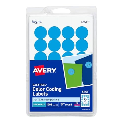 Avery Print/Write Self-Adhesive Removable Labels,0.75 Inch Diameter,Light Blue,