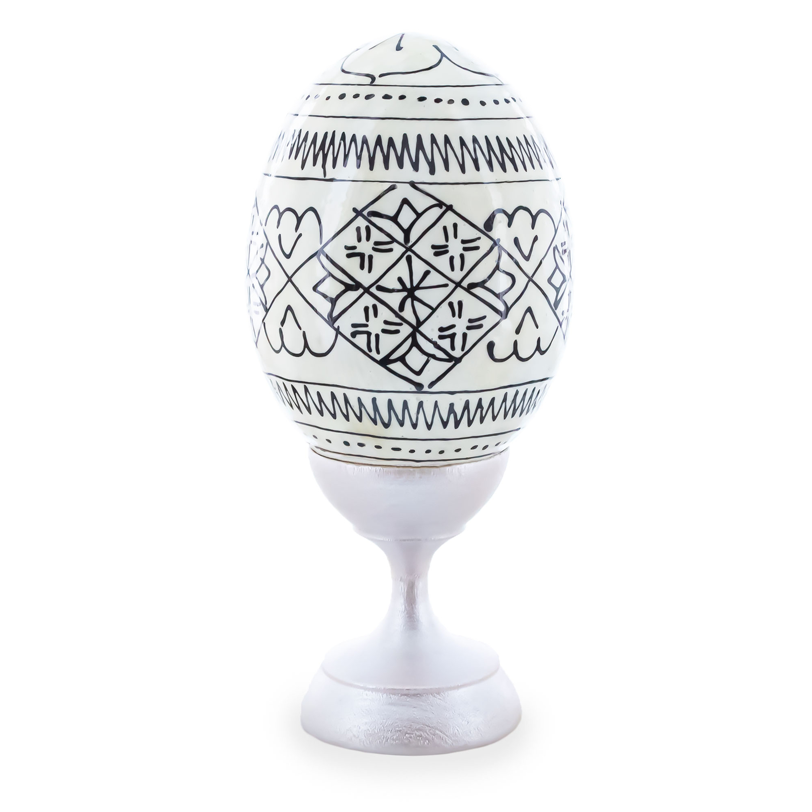 Metallic White Wooden Ukrainian Egg Sphere Stand Holder Display 1.6 Inches