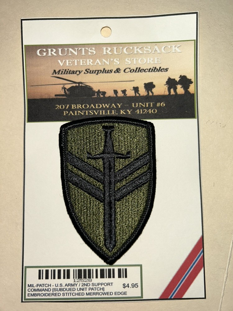 U.S. ARMY / 2ND SUPPORT COMMAND - SUBDUED UNIT PATCH (Sew-On) MERROWED EDGE
