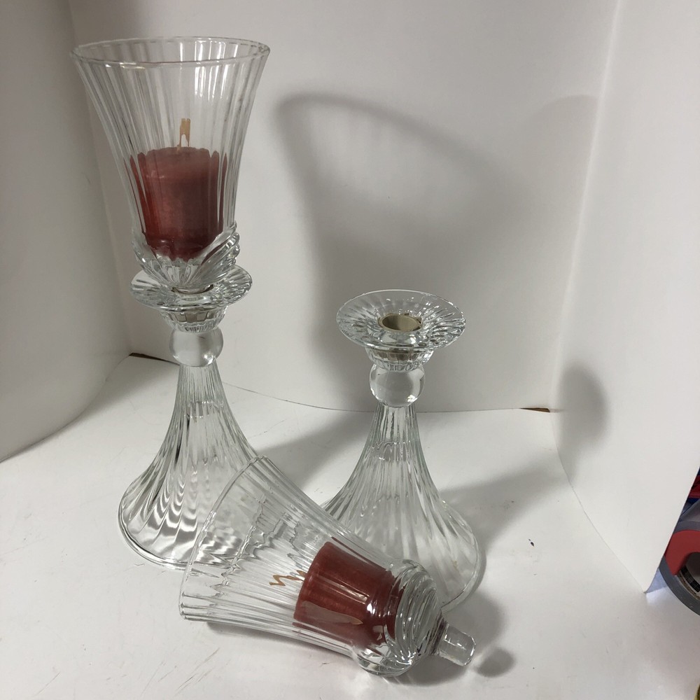 Glass Candle Stick Pair / Votives 11”