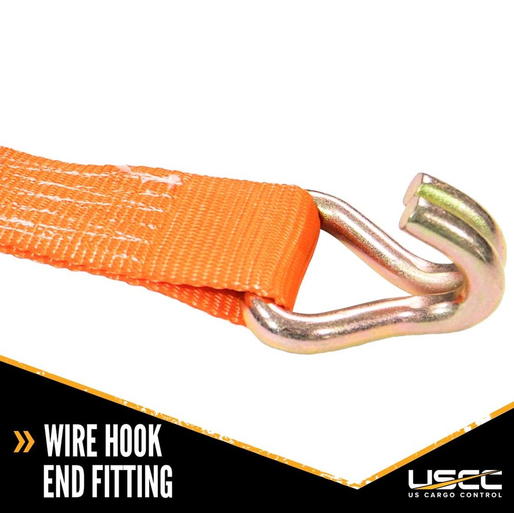 USCC 2" X 27' Wire Hook Ratchet Strap - Orange 2PK