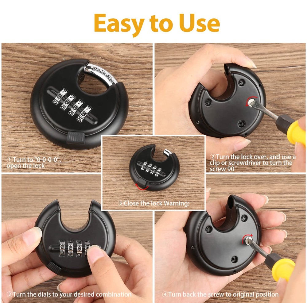 Combination Disc Padlocks for Outdoor - Heavy Duty 4 Digit Code Lock, Combo L...