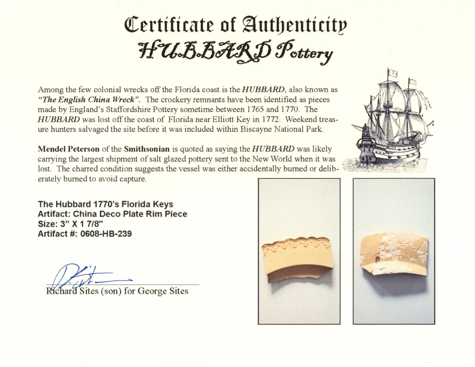 Florida Key's Shipwreck Artifact 1772 Hubbard English China Encrusted Plate #239