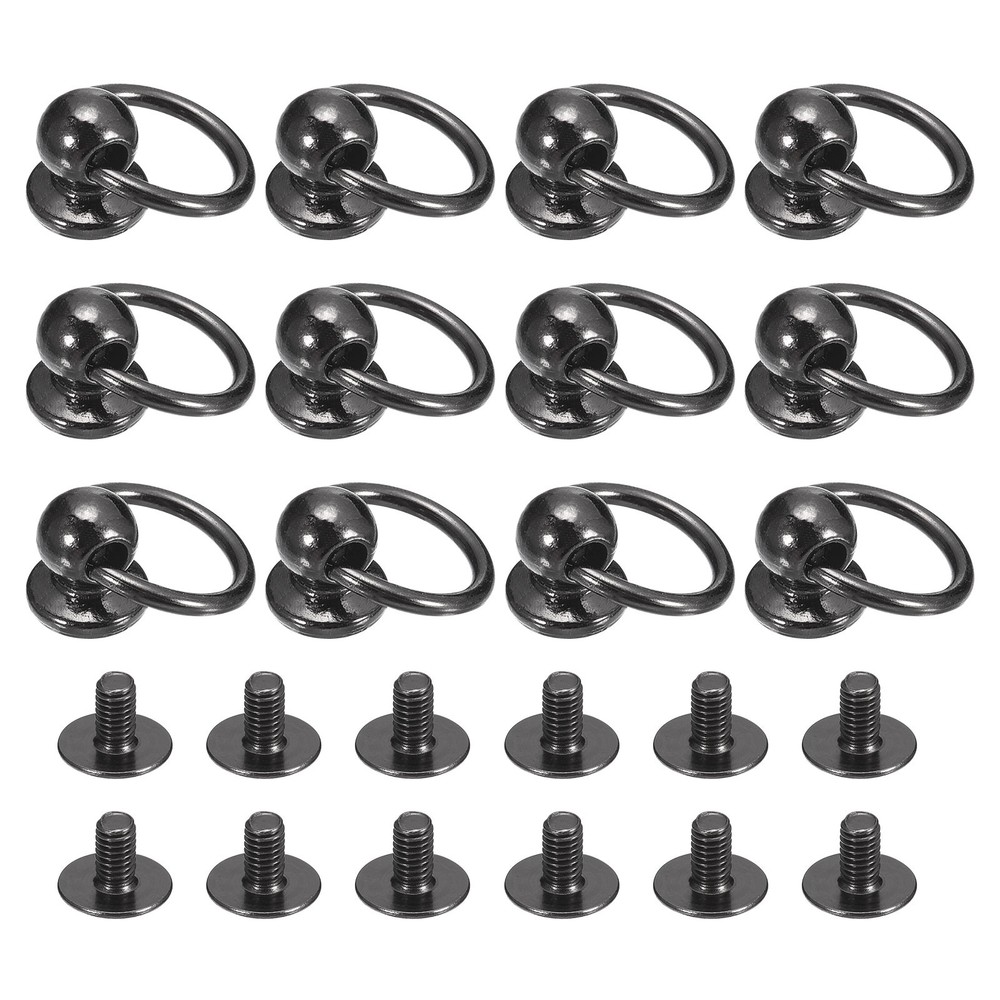 6x8mm Ball Head Stud Rivets Screw Back with O Ring, 12Pack, Metallic Black
