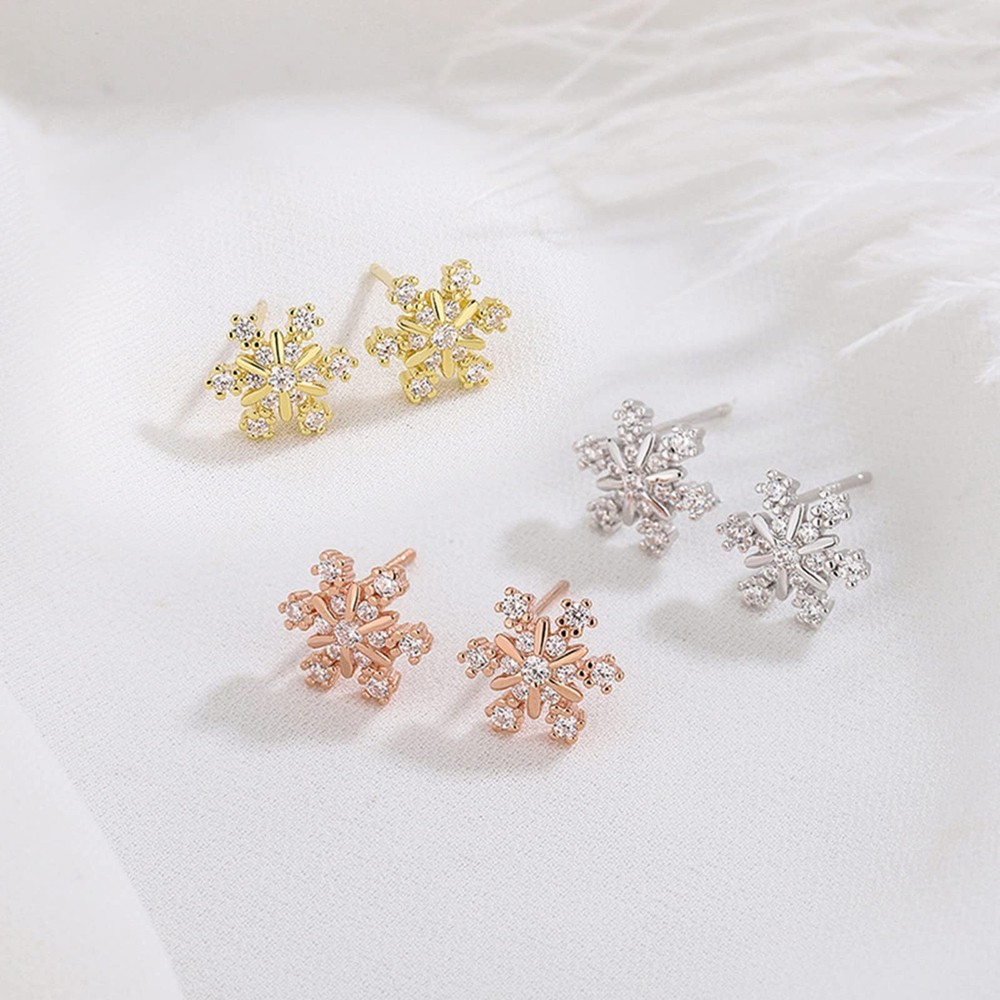 Silver Snowflake Stud Earrings - 925 Sterling Silver, Gift for Christmas, Com...