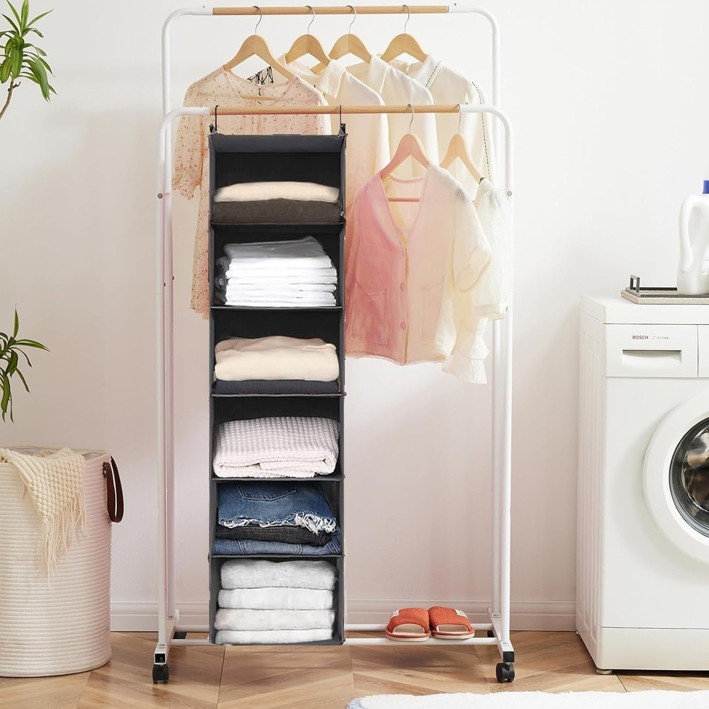 6 Tier Foldable Hanging Closet Organizer with Strong Hooks for Efficient Storage