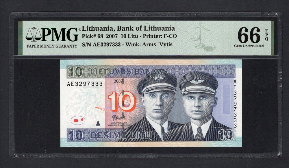 Lithuania 10 Litu 2007 P68 Uncirculated Grade 66