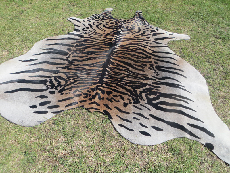 HUGE ! TIGER BENGAL print printed Cowhide Rug natural Cow Hide Skin beige zebra