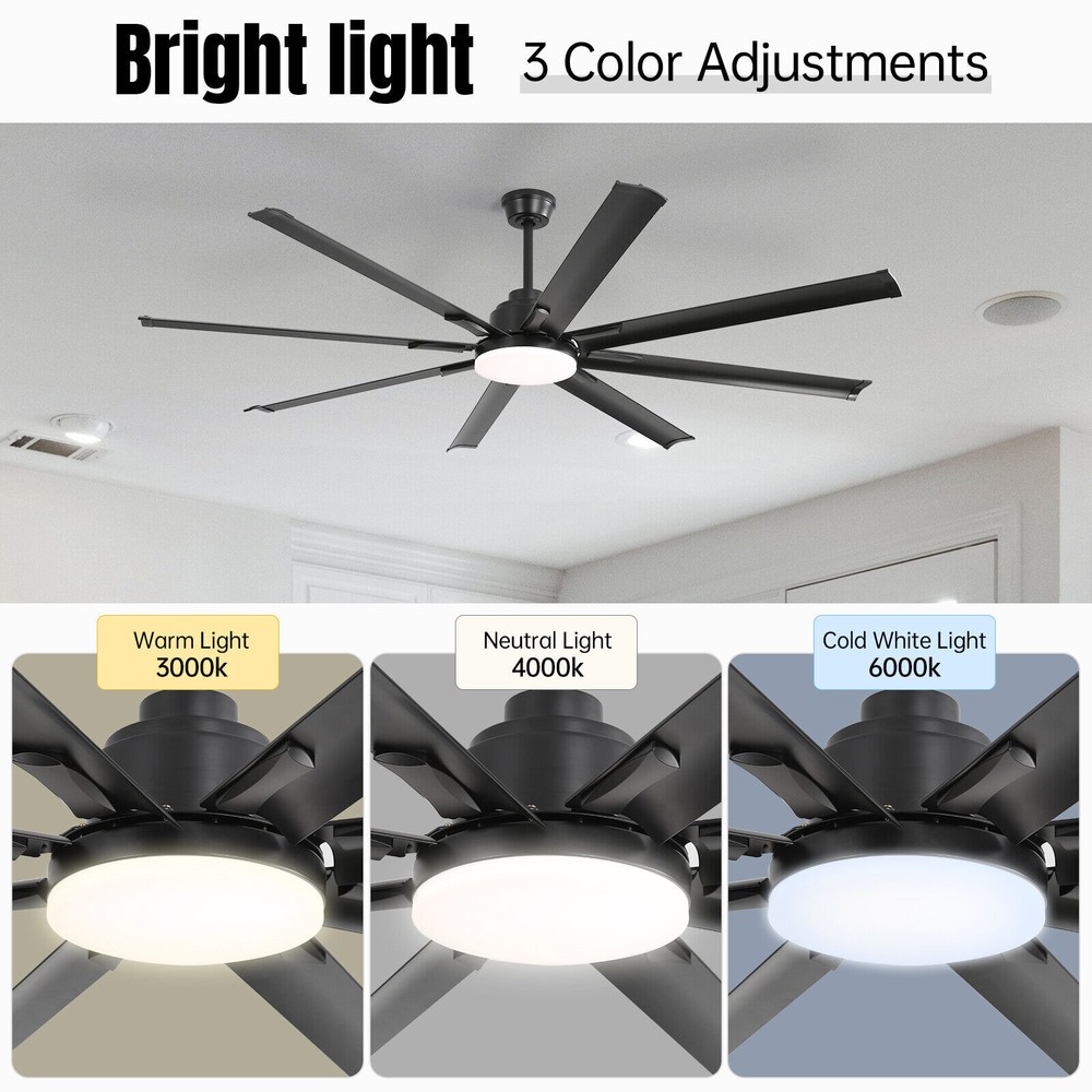 Sofucor 72'' Large Smart 8 Blades Ceiling Fan LED Light Remote Control Timer APP