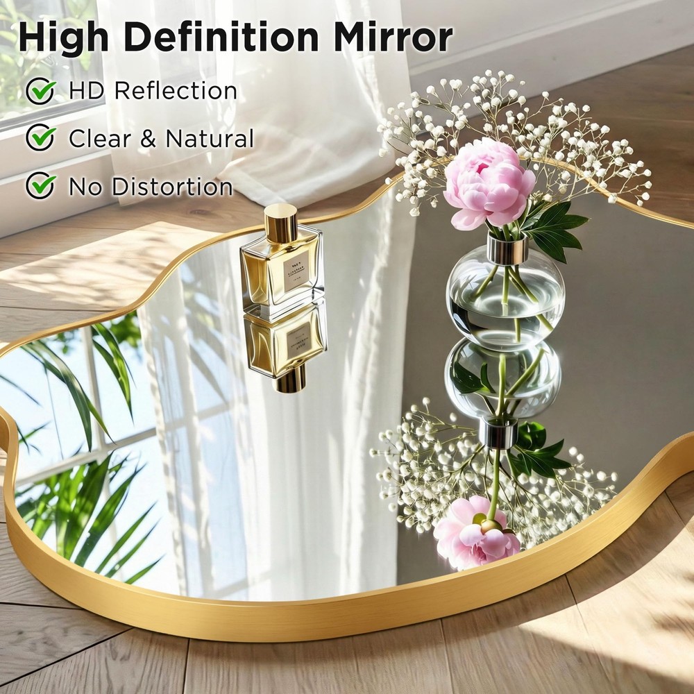 Gold Mirror Irregular Wall Mirror, Asymmetrical Mirror, Irregular Bathroom Mi...
