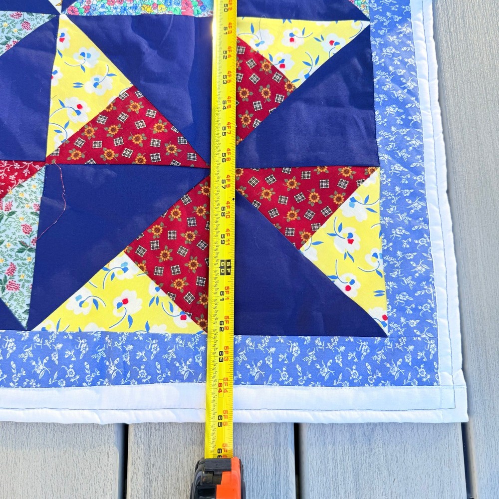 Handmade half square triangle quilt multi-colored pinwheel pattern 65" x 40"