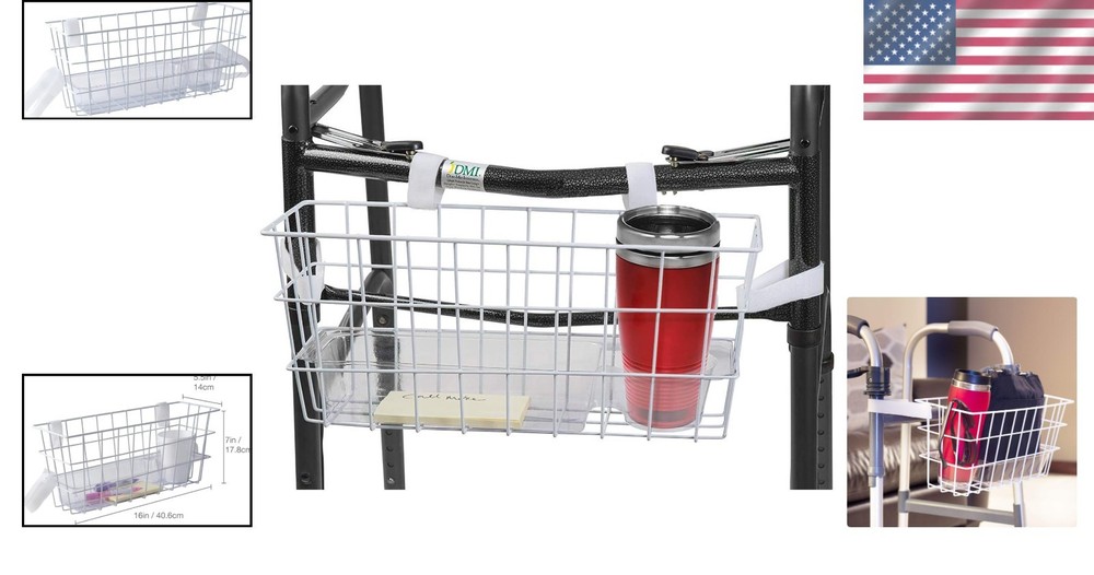 Durable Walker Accessories Basket For Walker | No Tools Needed | Secure Cup Hold