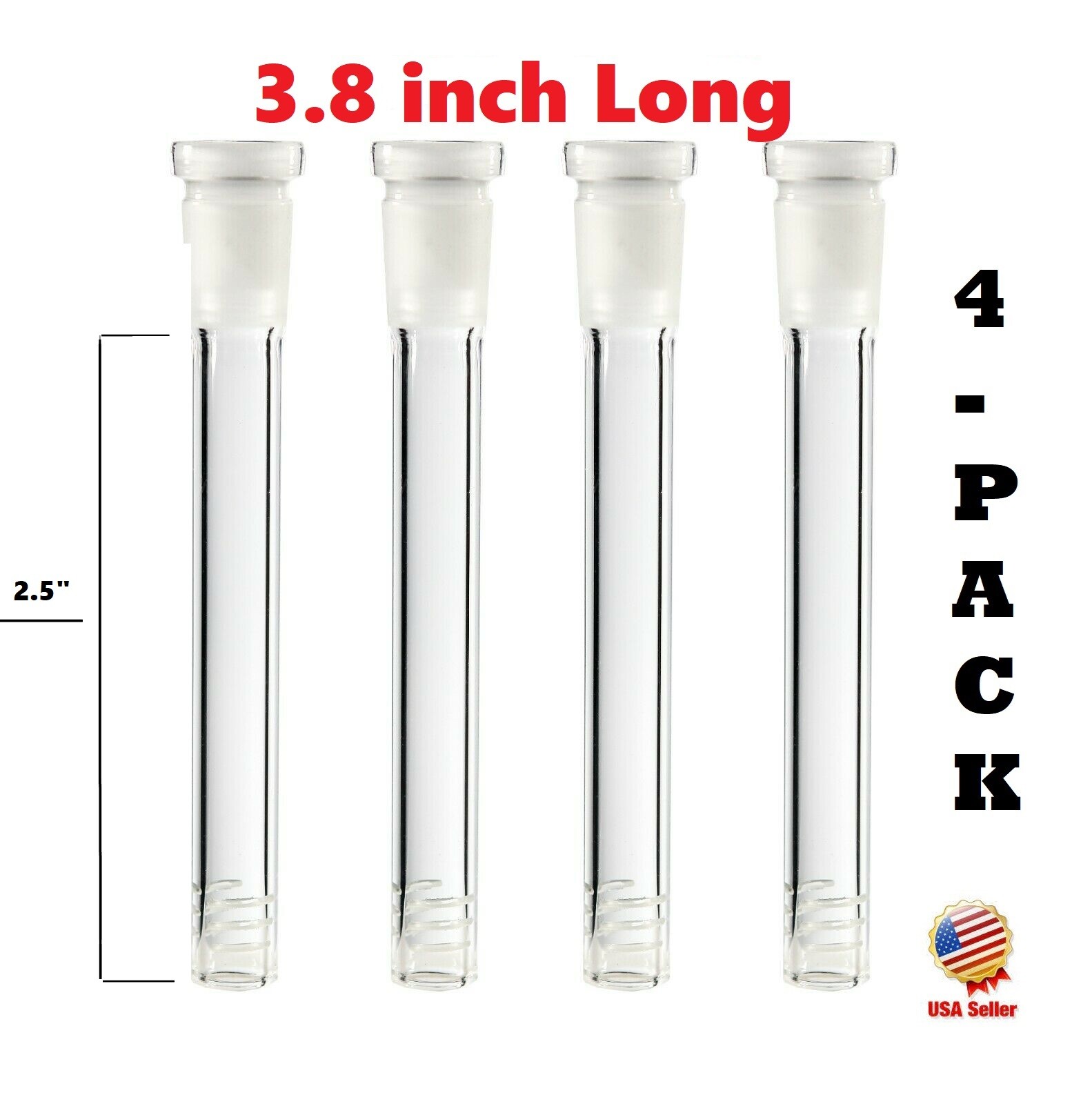 4-Pack 2.5 inch (Full Length: 3.8 Inch) Glass Downstem (18mm x14mm)