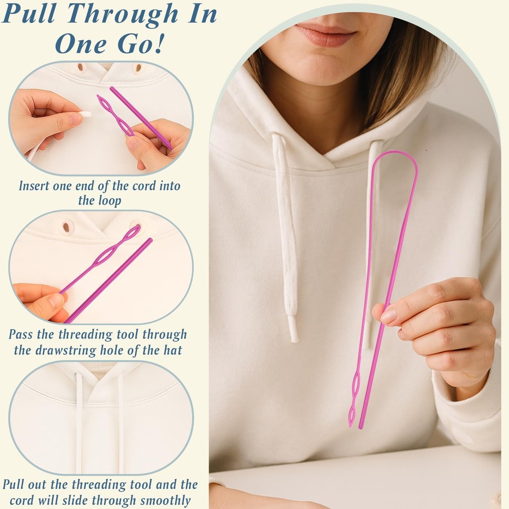 6 Pcs Flexible Drawstring Threader and Loop Turner Sewing Kit for Jackets Coats