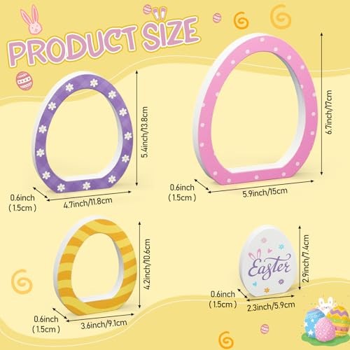 4 Pcs Egg Tabletop Decorations Wooden Signs Blocks Double-sided Spring Easter