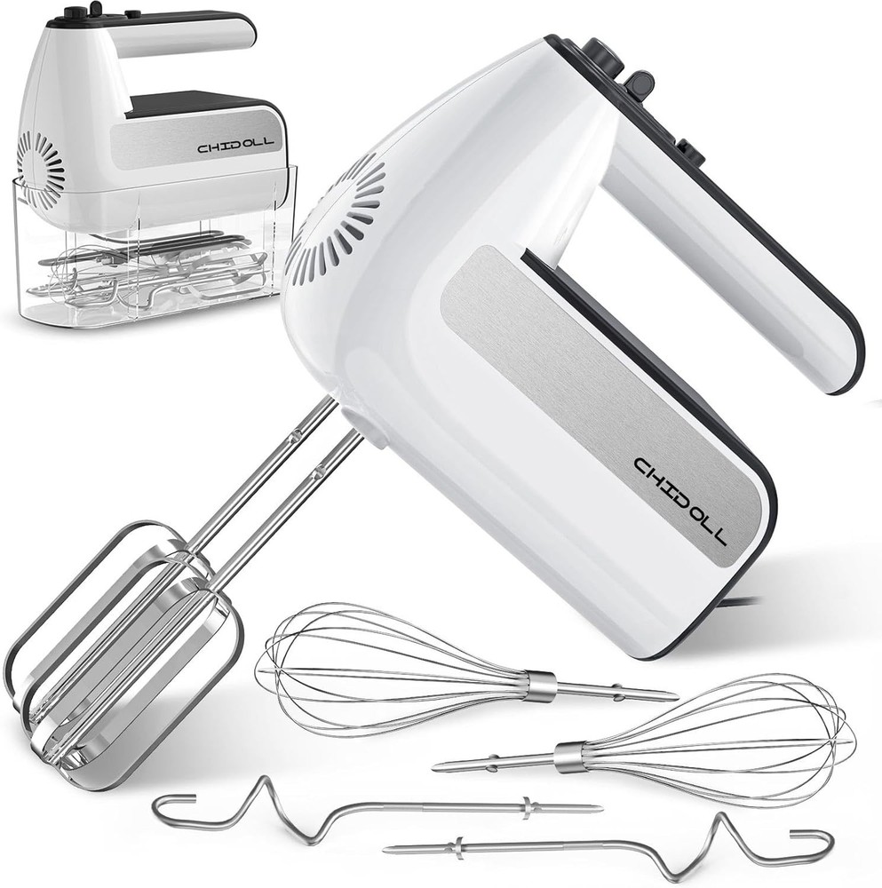 Ultimate 800W Electric Hand Mixer with Turbo Function & Storage Case - White