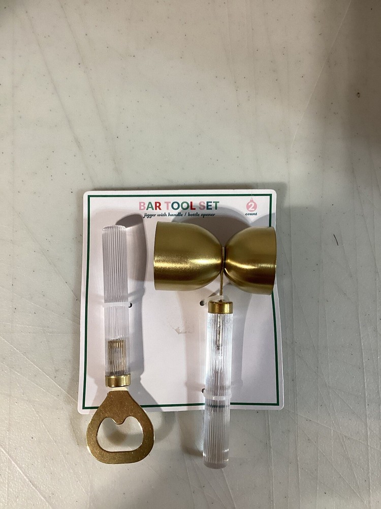 NEW 2 Piece Bar Tool Set - Jigger with Handle / Bottle Opener