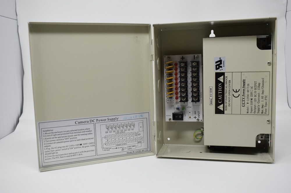 8 Channel Distributed Power Supply Box for DVR Security Cameras 12v 13A DC