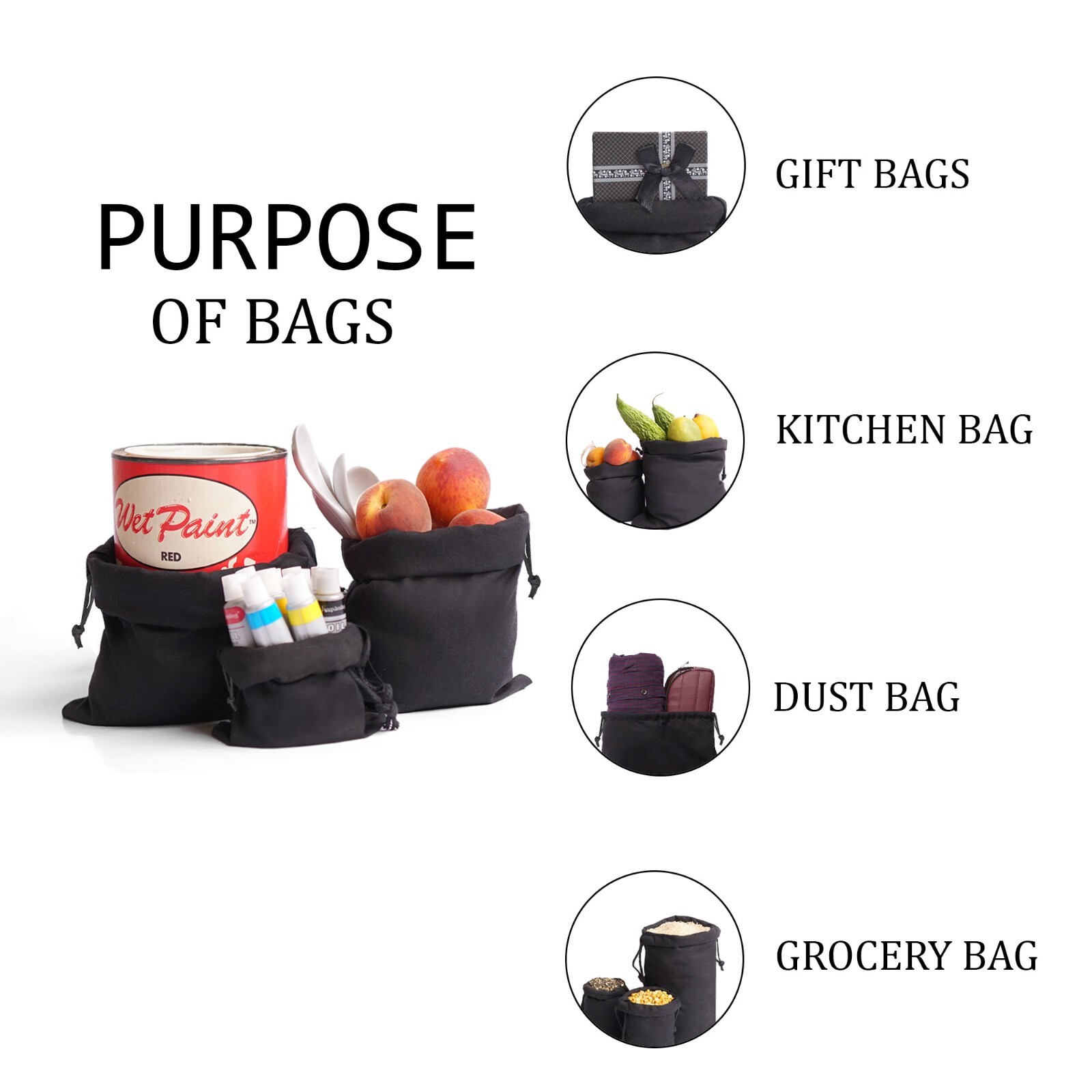 Biglotbags - 3 x 5 Inches Premium 145 GSM Cotton Single Drawstring Muslin Bags