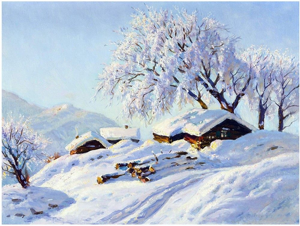 Snow Winter Trees by C. Westchiloff Tile Mural Kitchen Backsplash Marble Ceramic