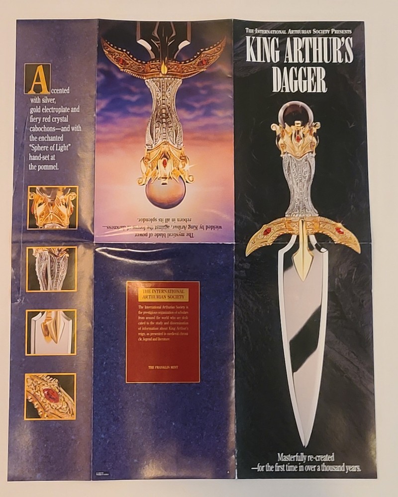 Franklin Mint King Arthur's Dagger with display frame, plus Certificate