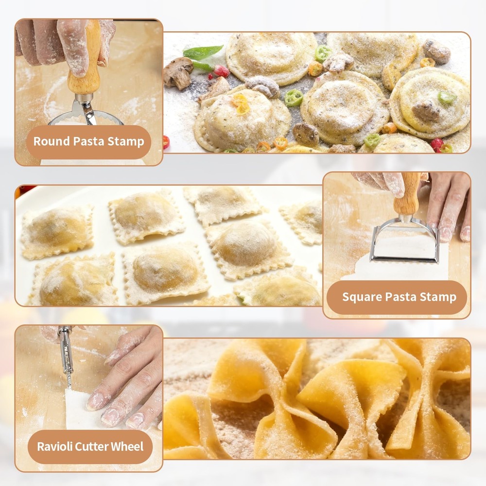Pasta Making Kit 13Pcs Wooden 3 Size Threaded Rolling Pins Drying Rack