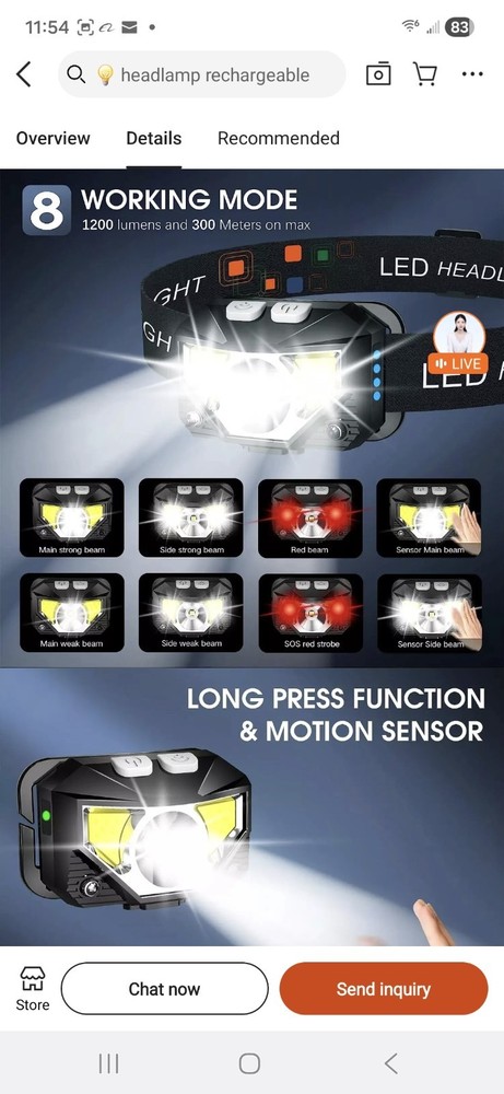 HEADLAMP FLASHLIGHT, 1000 LUMEN ULTRA-LIGHT BRIGHT LED MOTION SENSOR