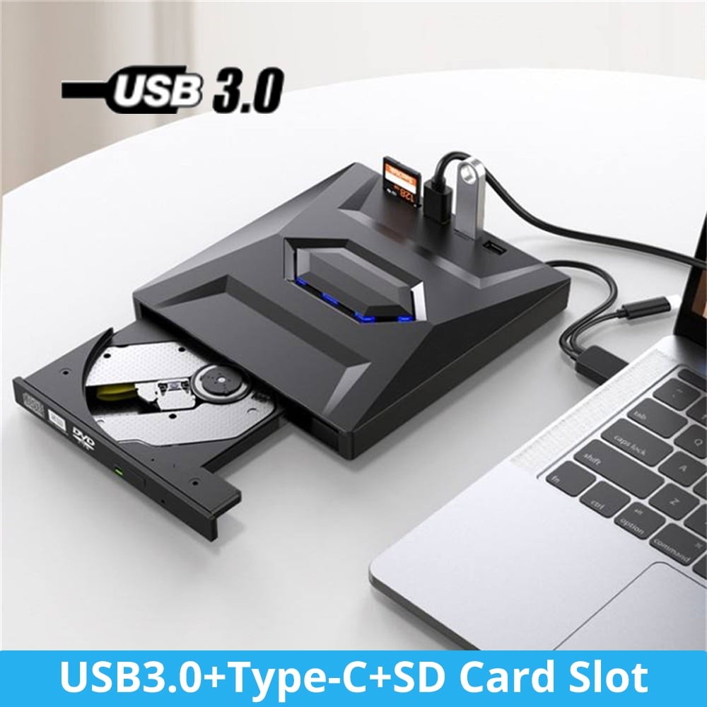 External USB 3.0 Type-C DVD CD Burner Drive With SD Card Reader, Laptop PC Mac​