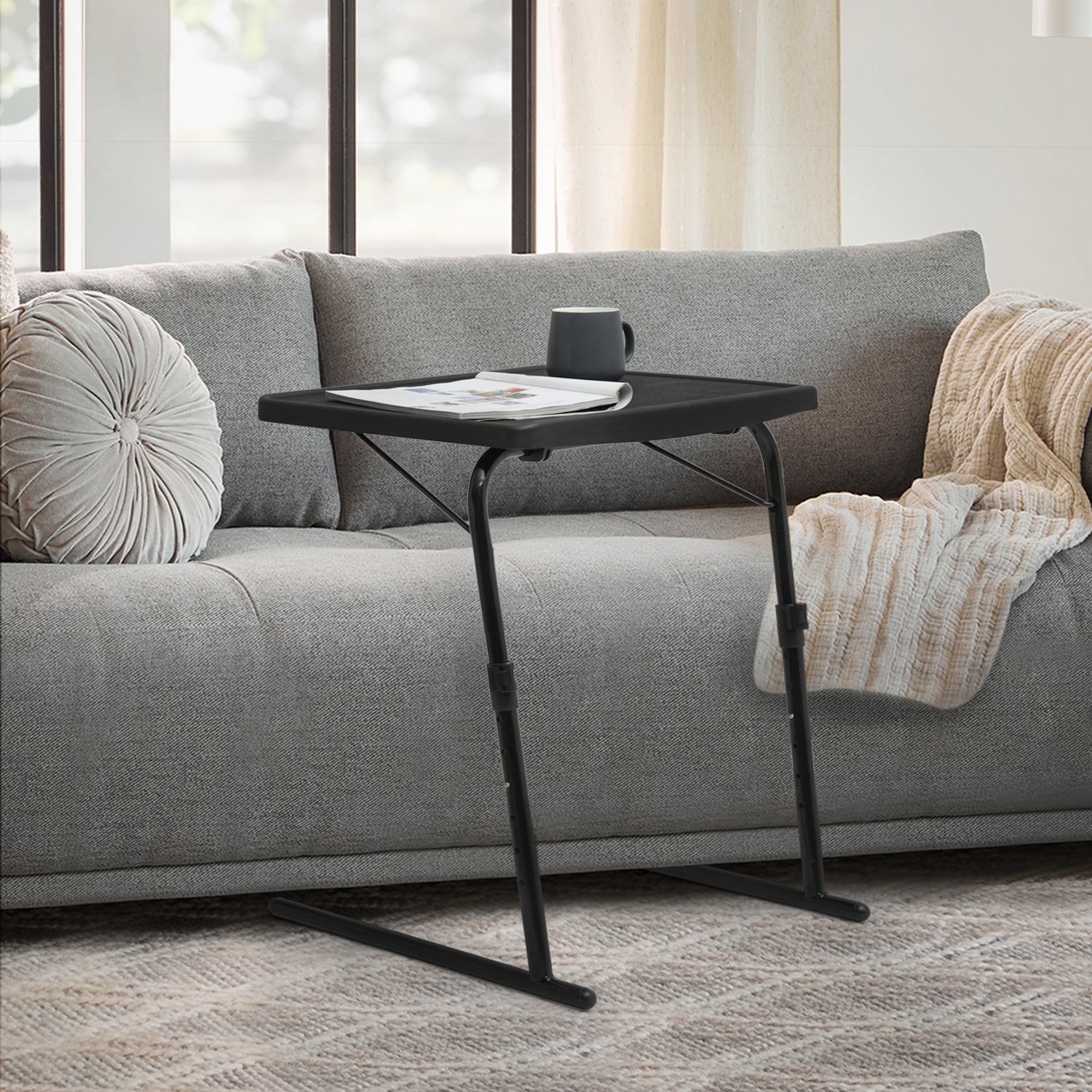 Black Folding Portable TV Tray Laptop Desk Adjustable Sofa Bed Side Dinner Table