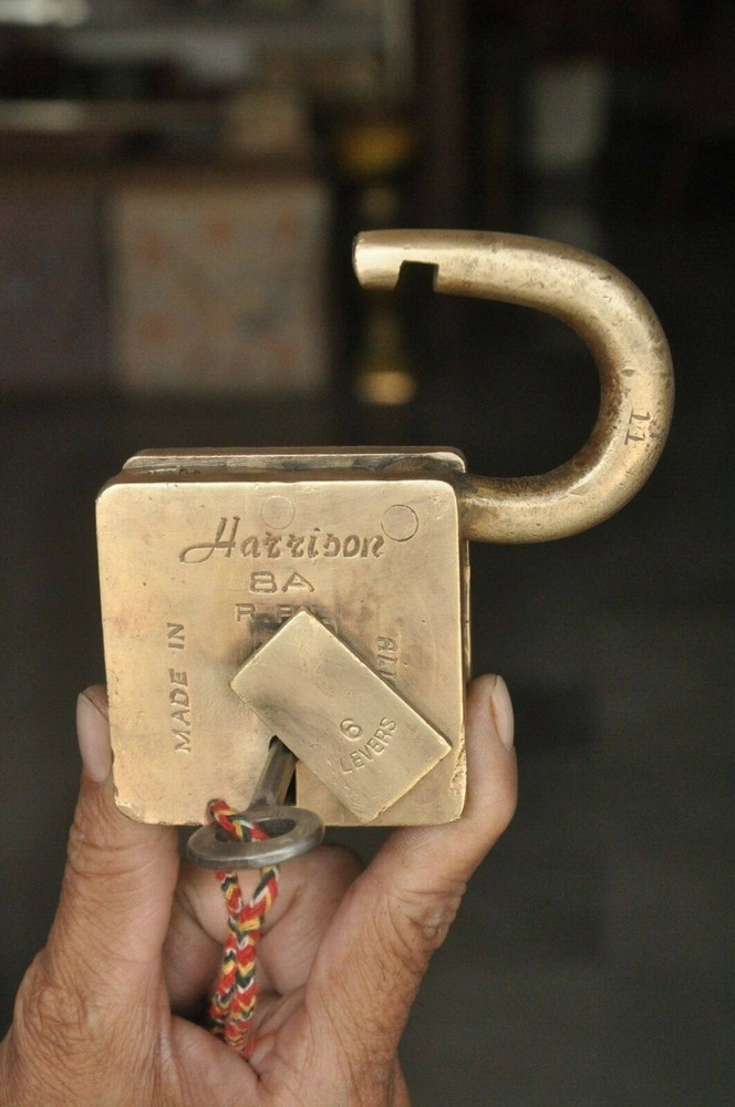 Vintage Brass Square Shape Handcrafted Harrison Brand Solid Heavy Padlock